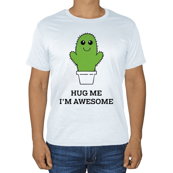 Белая футболка Hug me I'm awesome
