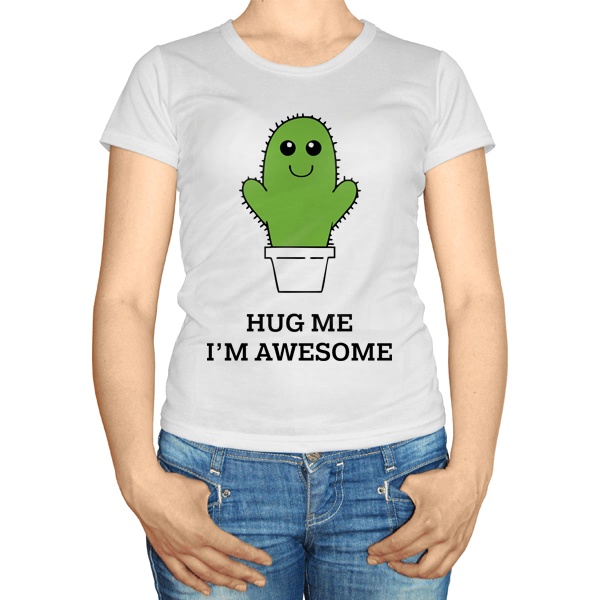 Женская футболка Hug me I'm awesome