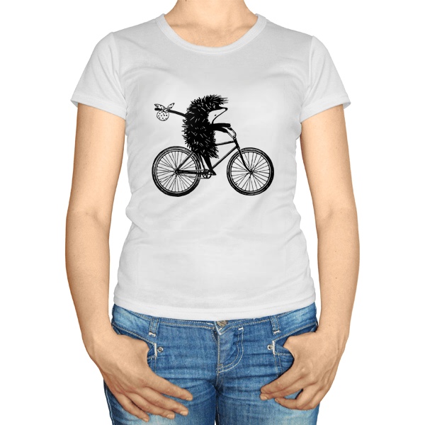 Женская футболка Ежик на велосипеде
