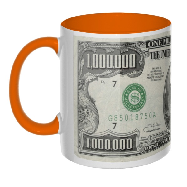 Миллион долларов США, сувенирная кружка цветная внутри и ручка, цвет оранжевый