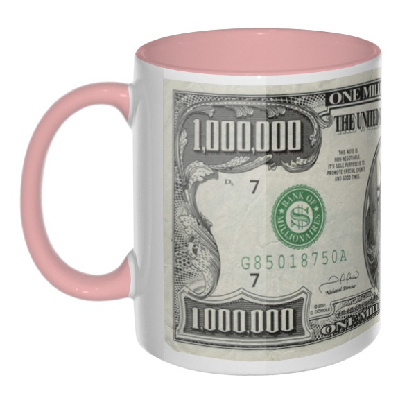 Миллион долларов США, сувенирная кружка цветная внутри и ручка, цвет розовый