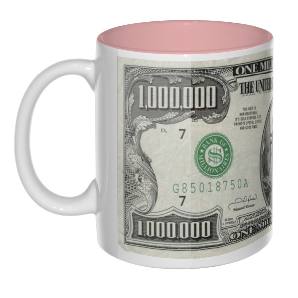 $1,000,000, сувенирная кружка цветная внутри, цвет розовый