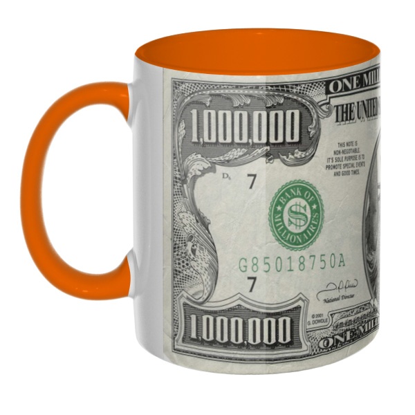 Сувенирная 3D-кружка Миллион долларов США, цветная внутри и ручка, цвет оранжевый