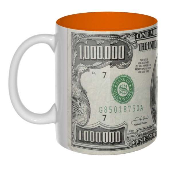 Цветная внутри сувенирная 3D-кружка $1000000 США, цвет оранжевый