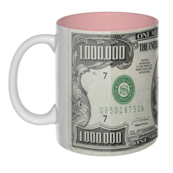 Цветная внутри сувенирная 3D-кружка $1000000 США, цвет розовый