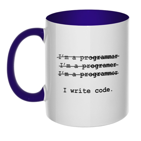 Я программист, кружка цветная внутри и ручка, цвет темно-синий