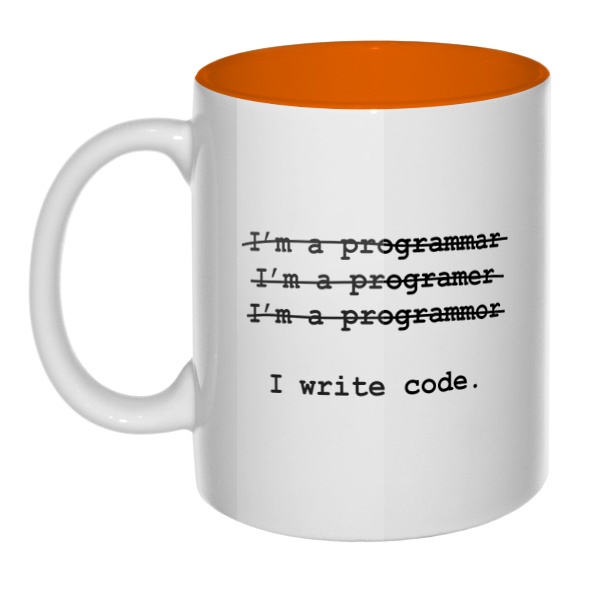 Я программист, кружка цветная внутри, цвет оранжевый