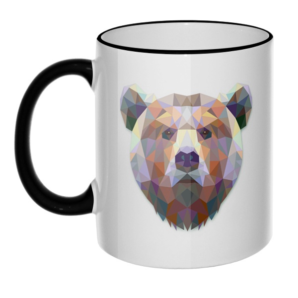 Кружка Русский медведь с цветным ободком и ручкой, цвет черный