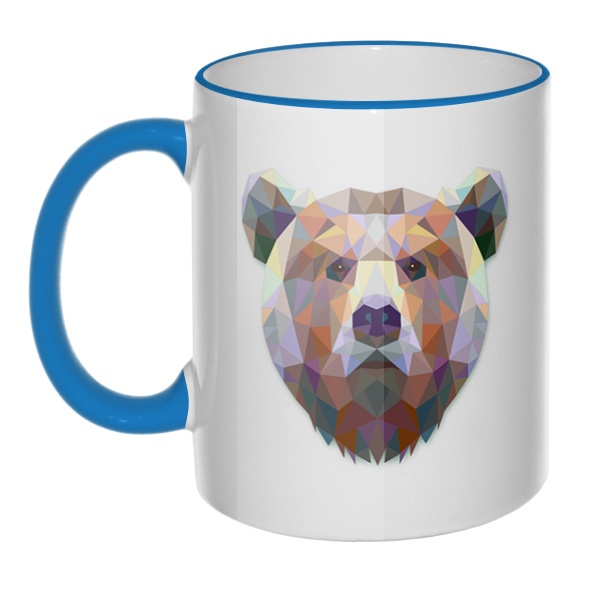 Кружка Русский медведь с цветным ободком и ручкой, цвет голубой