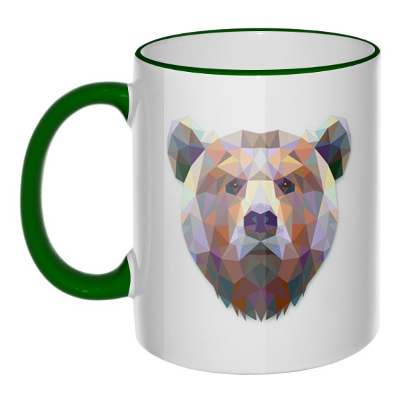 Кружка Русский медведь с цветным ободком и ручкой, цвет зеленый