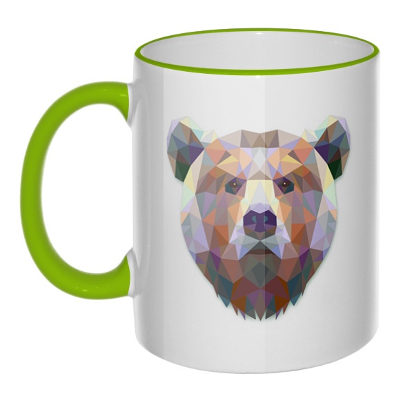 Кружка Русский медведь с цветным ободком и ручкой, цвет салатовый