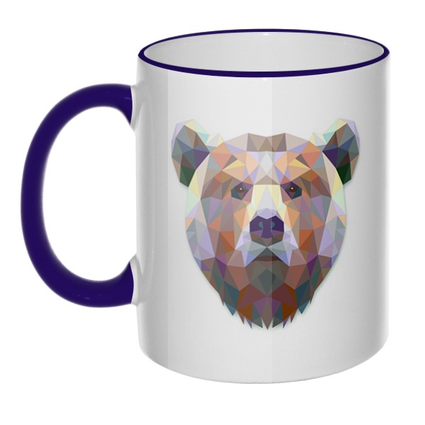 Кружка Русский медведь с цветным ободком и ручкой, цвет темно-синий