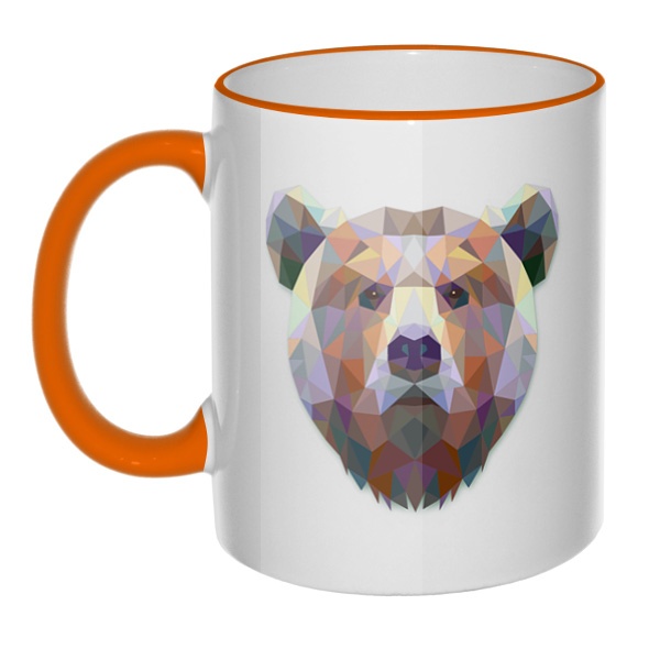 Кружка Русский медведь с цветным ободком и ручкой, цвет оранжевый