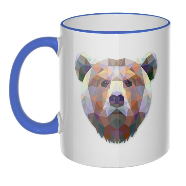 Кружка Русский медведь с цветным ободком и ручкой, цвет лазурный