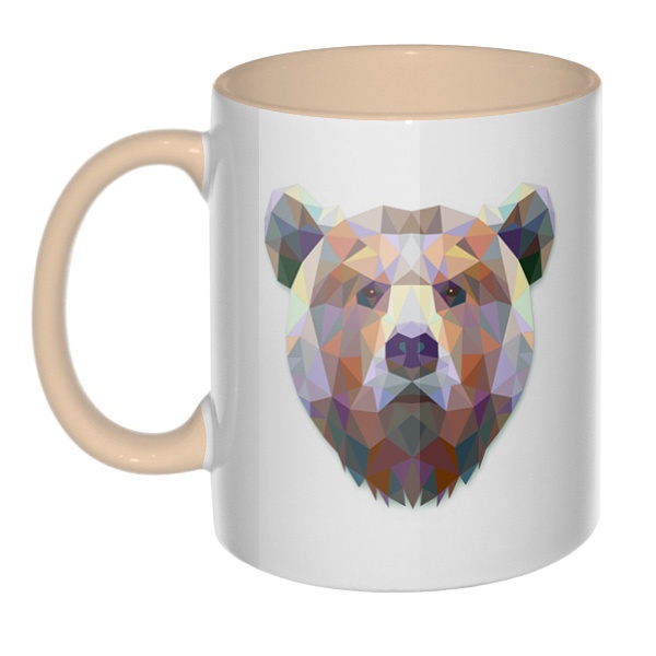 Русский медведь, кружка цветная внутри и ручка, цвет бежевый