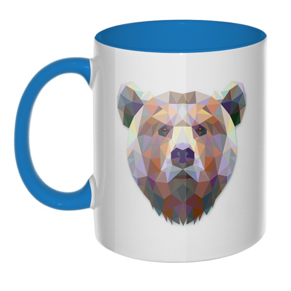 Русский медведь, кружка цветная внутри и ручка, цвет голубой
