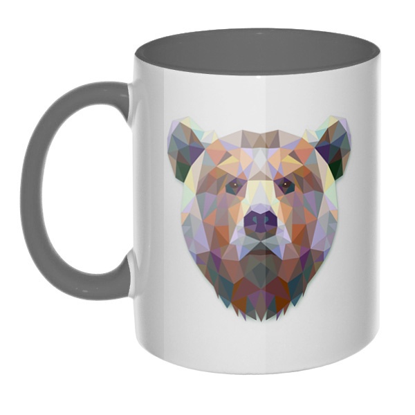 Русский медведь, кружка цветная внутри и ручка, цвет серый