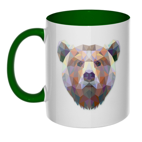 Русский медведь, кружка цветная внутри и ручка, цвет зеленый