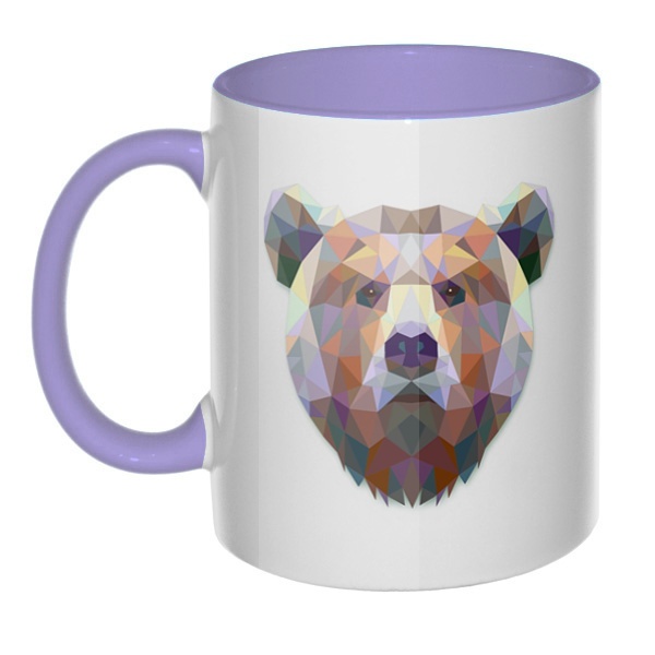 Русский медведь, кружка цветная внутри и ручка, цвет лавандовый