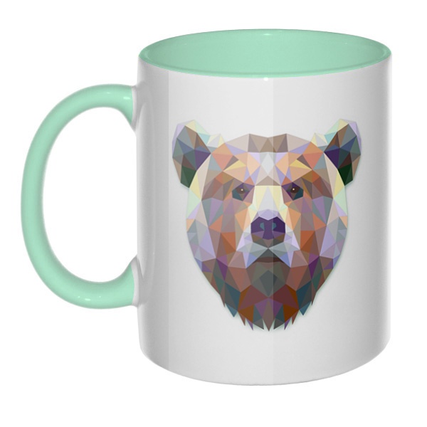 Русский медведь, кружка цветная внутри и ручка, цвет мятный