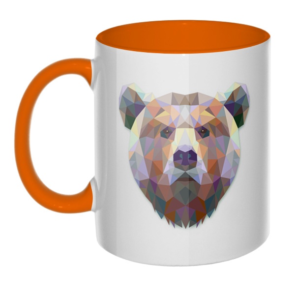 Русский медведь, кружка цветная внутри и ручка, цвет оранжевый