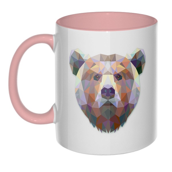 Русский медведь, кружка цветная внутри и ручка, цвет розовый