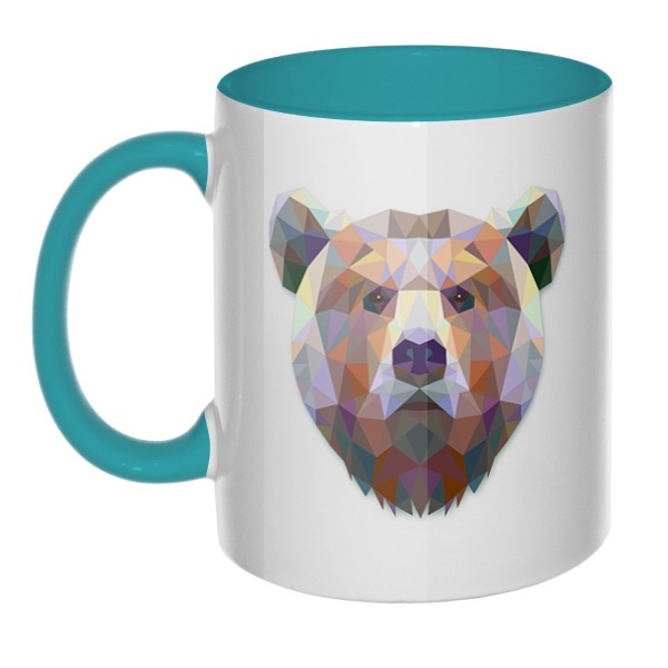 Русский медведь, кружка цветная внутри и ручка, цвет бирюзовый