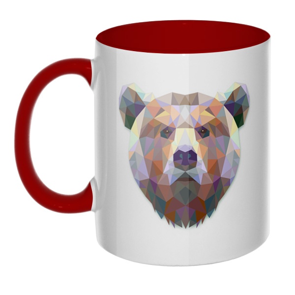 Русский медведь, кружка цветная внутри и ручка, цвет бордовый