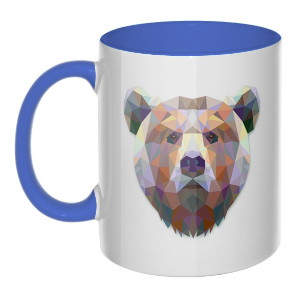 Русский медведь, кружка цветная внутри и ручка, цвет лазурный