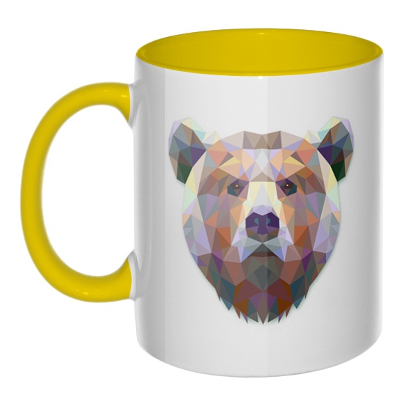 Русский медведь, кружка цветная внутри и ручка, цвет желтый
