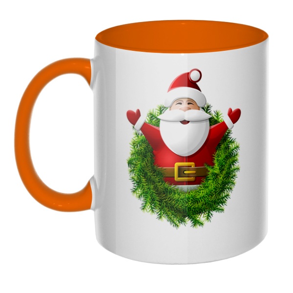 Санта Клаус, кружка цветная внутри и ручка, цвет оранжевый