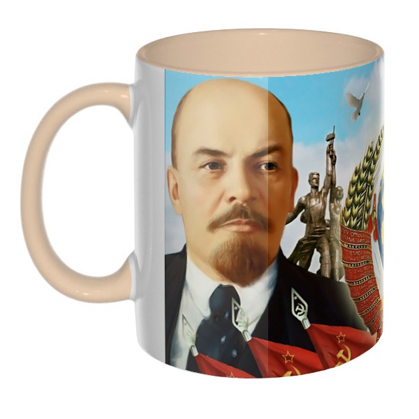 3D-кружка Ленин и Сталин, цветная внутри и ручка, цвет бежевый