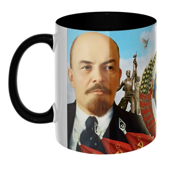 3D-кружка Ленин и Сталин, цветная внутри и ручка, цвет черный