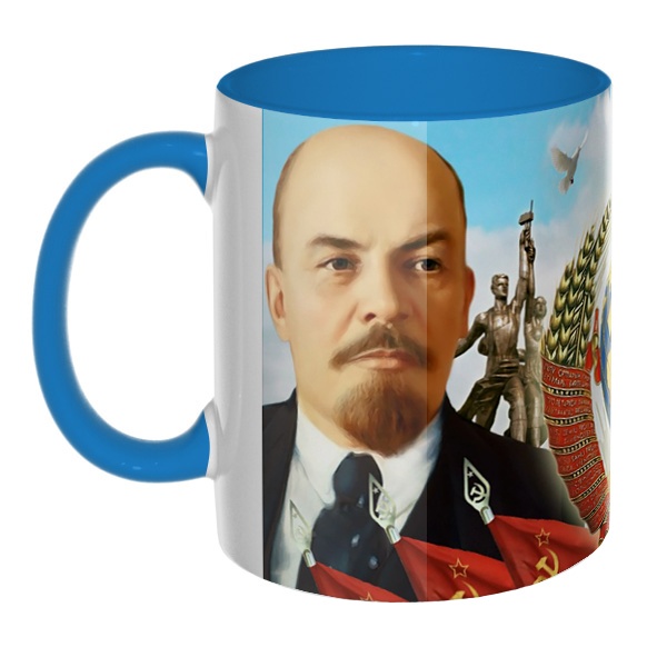 3D-кружка Ленин и Сталин, цветная внутри и ручка, цвет голубой