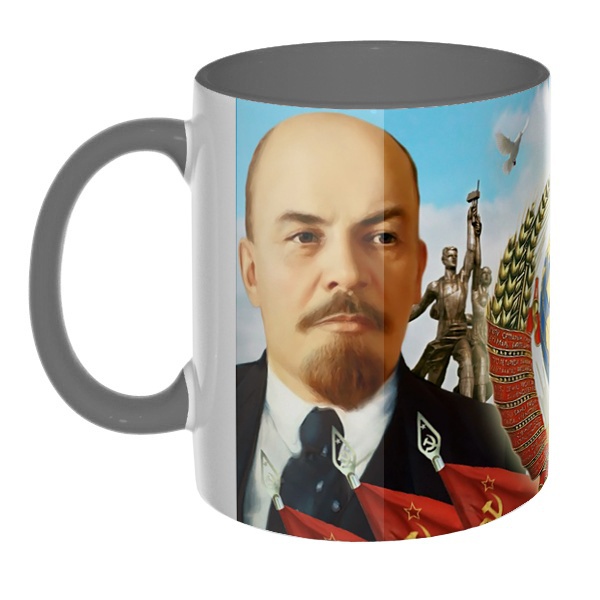 3D-кружка Ленин и Сталин, цветная внутри и ручка, цвет серый