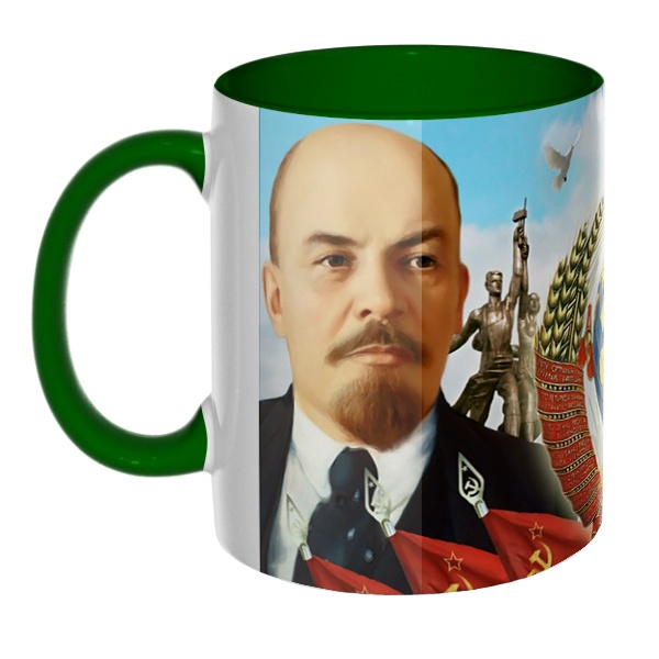 3D-кружка Ленин и Сталин, цветная внутри и ручка, цвет зеленый