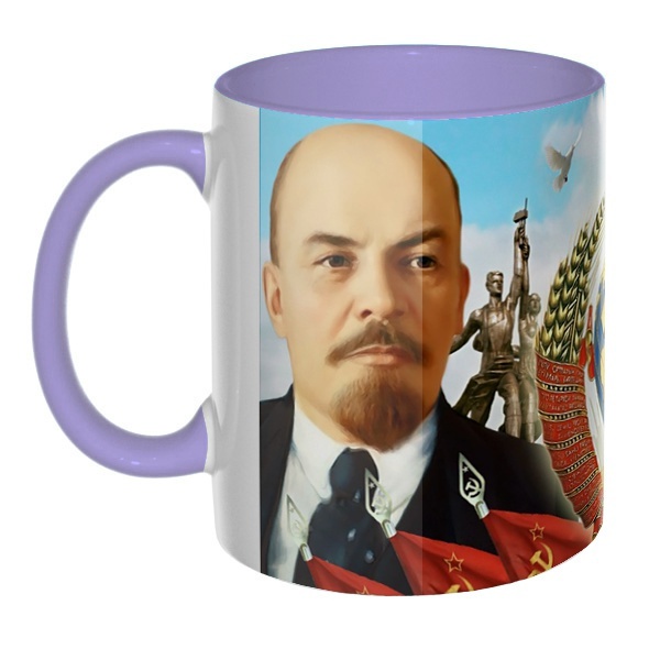 3D-кружка Ленин и Сталин, цветная внутри и ручка, цвет лавандовый