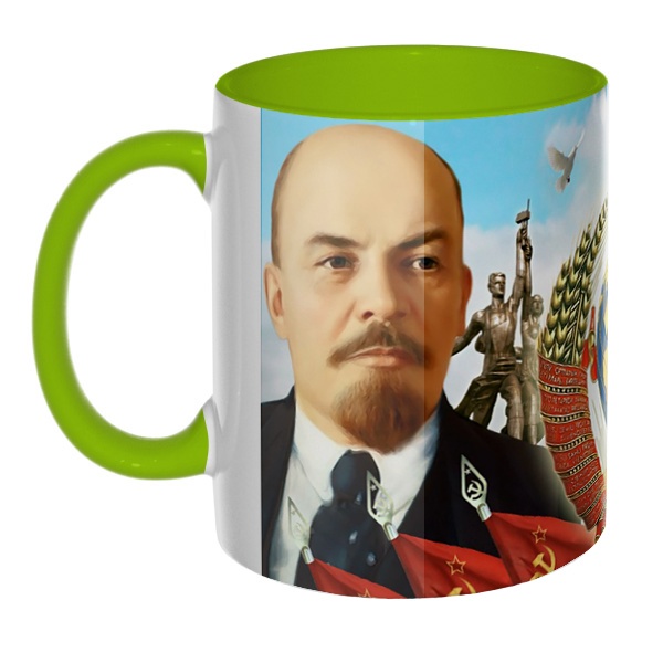 3D-кружка Ленин и Сталин, цветная внутри и ручка, цвет салатовый