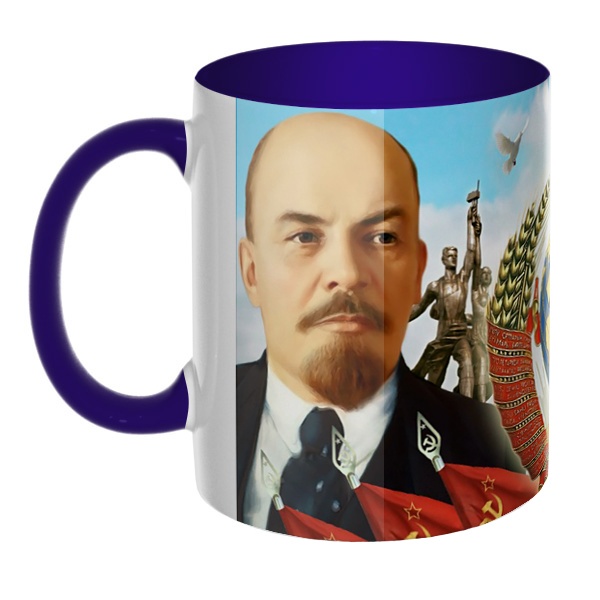 3D-кружка Ленин и Сталин, цветная внутри и ручка, цвет темно-синий