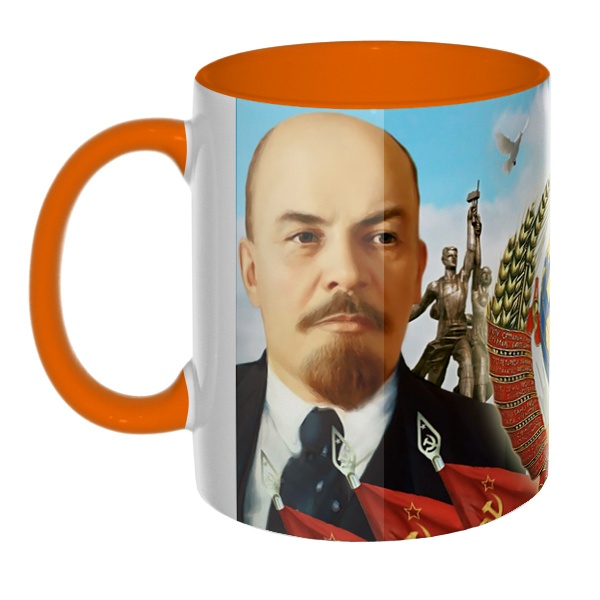 3D-кружка Ленин и Сталин, цветная внутри и ручка, цвет оранжевый