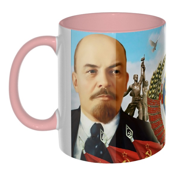 3D-кружка Ленин и Сталин, цветная внутри и ручка, цвет розовый