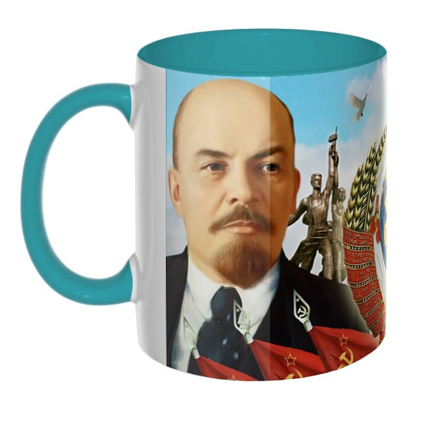 3D-кружка Ленин и Сталин, цветная внутри и ручка, цвет бирюзовый