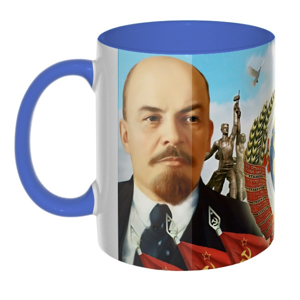 3D-кружка Ленин и Сталин, цветная внутри и ручка, цвет лазурный