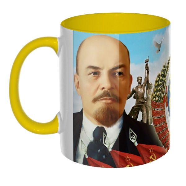 3D-кружка Ленин и Сталин, цветная внутри и ручка, цвет желтый