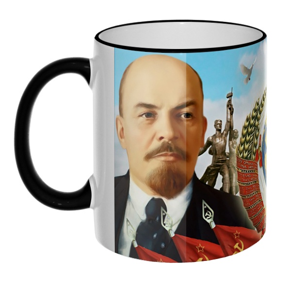Цветная 3D-кружка (ободок + ручка) Ленин и Сталин, цвет черный