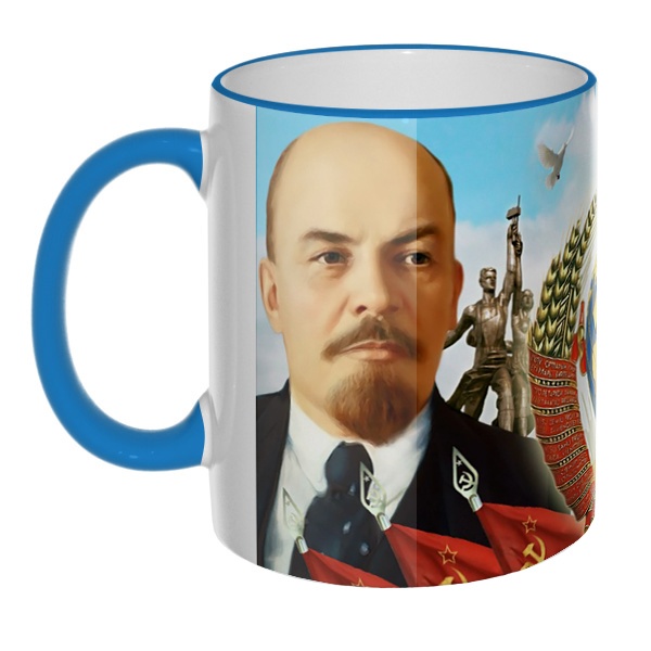 Цветная 3D-кружка (ободок + ручка) Ленин и Сталин, цвет голубой