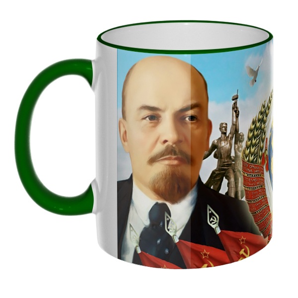 Цветная 3D-кружка (ободок + ручка) Ленин и Сталин, цвет зеленый