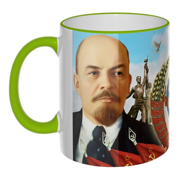 Цветная 3D-кружка (ободок + ручка) Ленин и Сталин, цвет салатовый