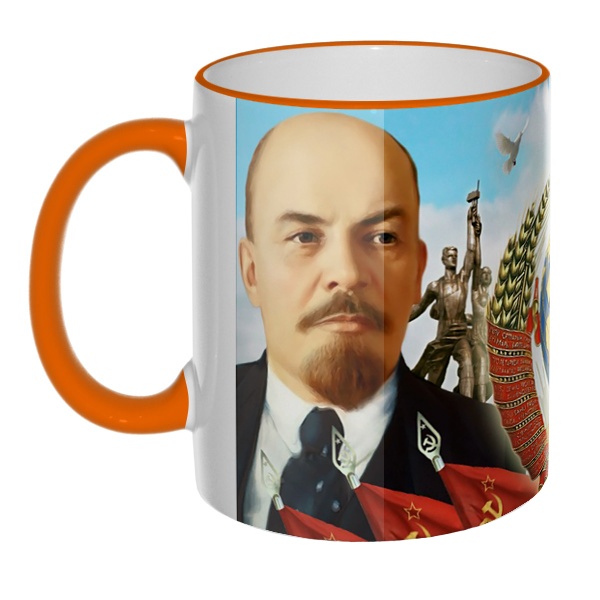 Цветная 3D-кружка (ободок + ручка) Ленин и Сталин, цвет оранжевый