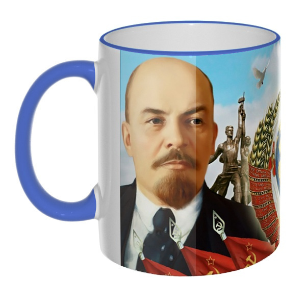 Цветная 3D-кружка (ободок + ручка) Ленин и Сталин, цвет лазурный